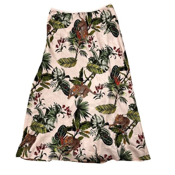 David Lerner Naomi Bias Midi Skirt Petal Pink Floral Cheetah Satin Slip Skirt, S - Picture 1 of 6